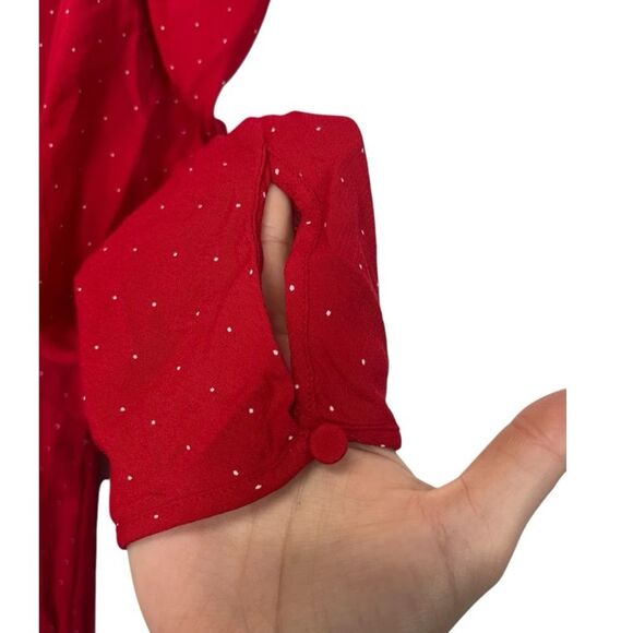 NWT J. Crew | Drapey Puff Sleeve Ruffled Red White Polka Dot Dress 14 - Picture 9 of 16